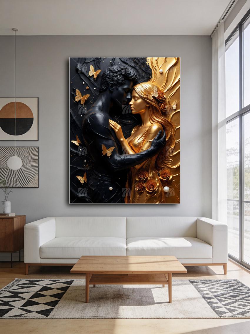 Eternal Embrace Black & Gold Wandbild – Detailansicht