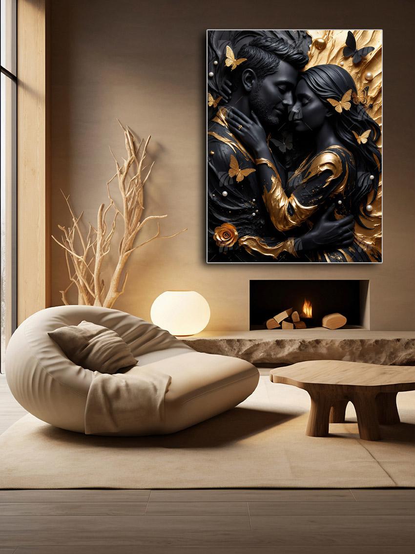 Liebe Black & Gold Wandbild – Detailansicht