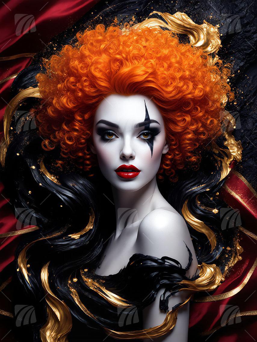 Crimson Harlequin Black & Gold Wandbild auf Aluminium Dibond Spanntuch