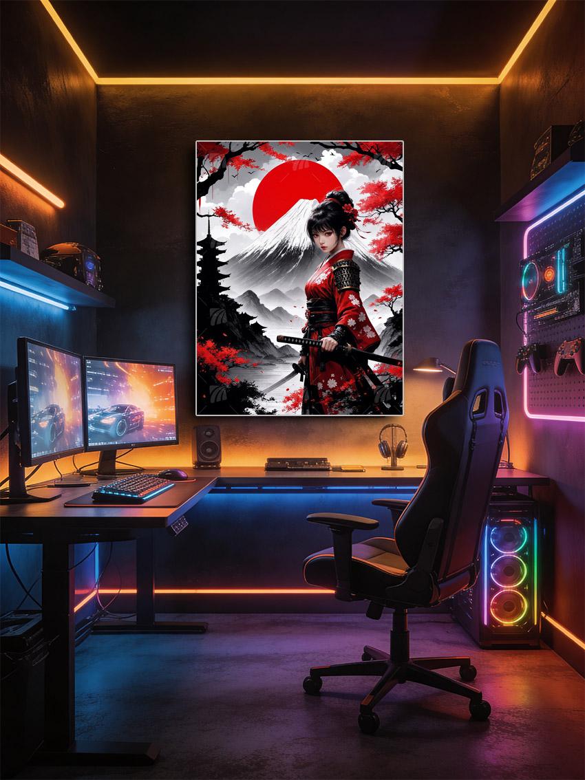 Kriegerin vor Fuji Japanische Ästhetik Wandbild – Detailansicht
