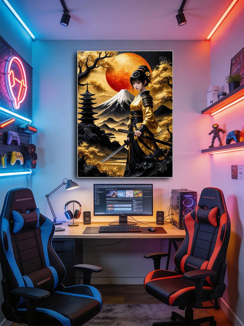 Samurai Frau mit Katana Japanische Ästhetik Wandbild – Detailansicht