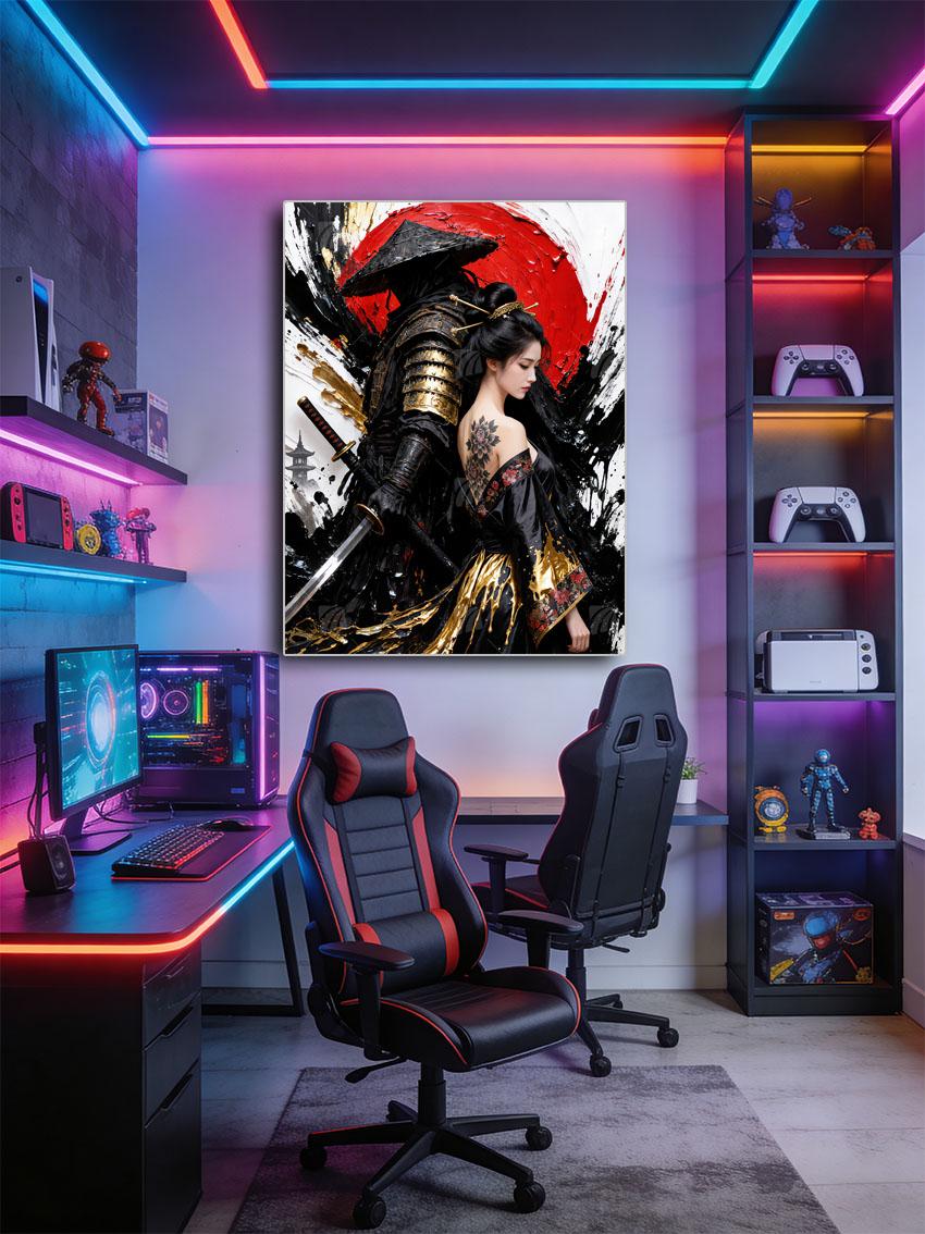 Krieger und Geisha Komposition Black & Gold Wandbild – Detailansicht