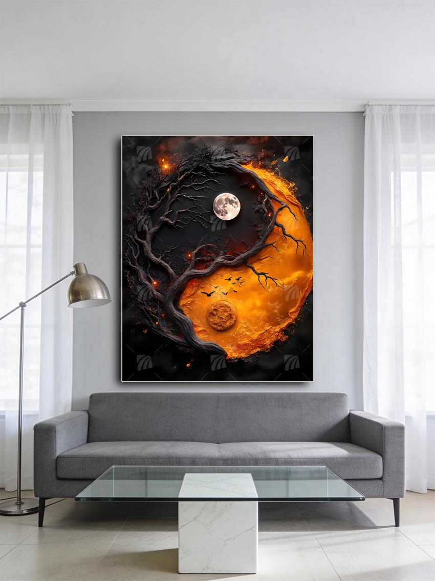 Yin Yang Naturgewalten Mythisch Wandbild – Detailansicht