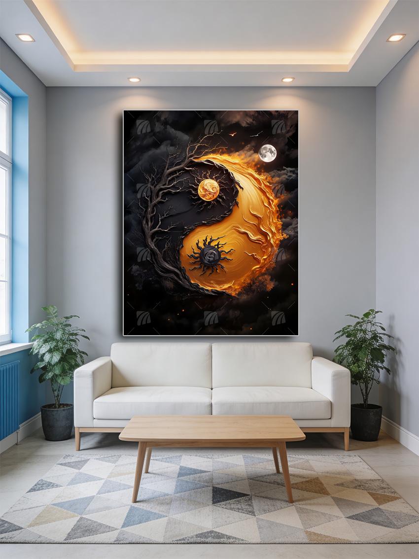 Yin und Yang Elemente Japanische Ästhetik Wandbild – Detailansicht