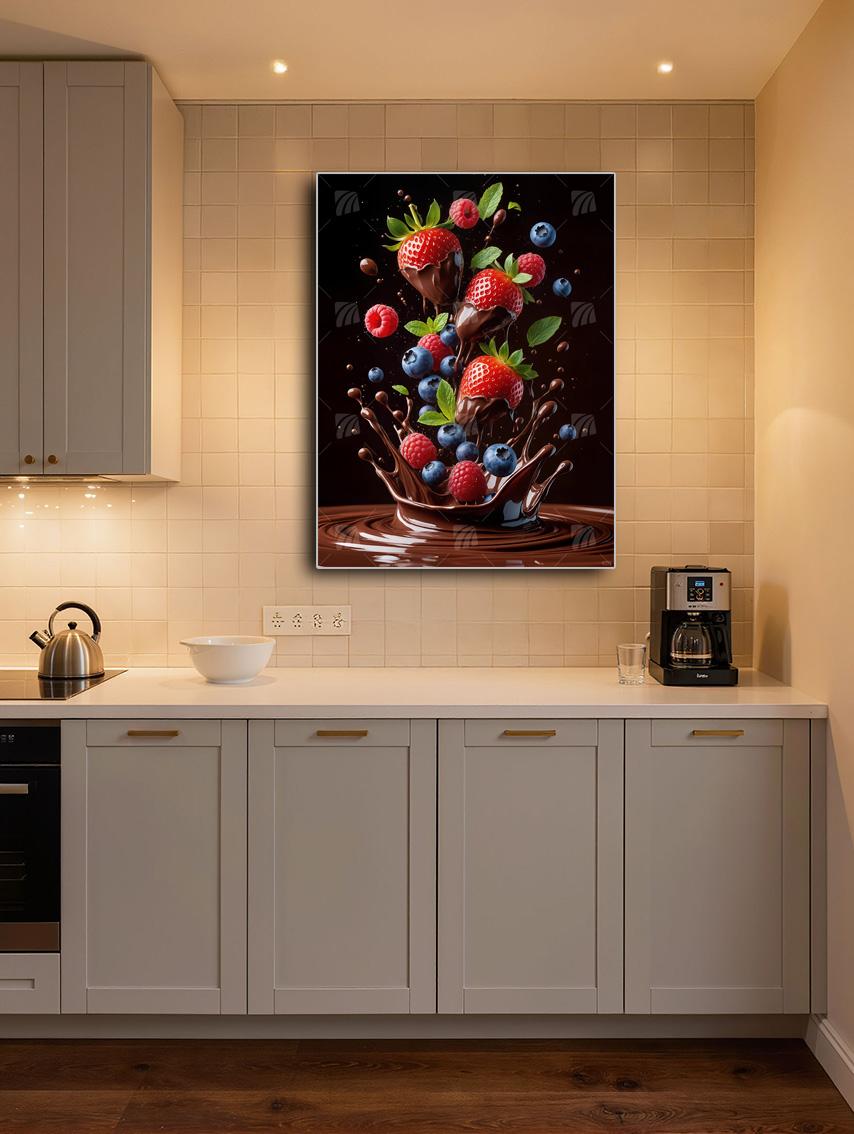 Früchte in Schokolade kitchen Wandbild – Detailansicht