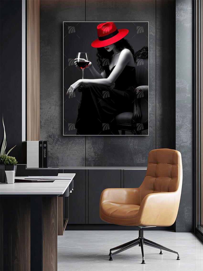 Frau mit rotem Hut Mystische Weiblichkeit Wandbild – Detailansicht