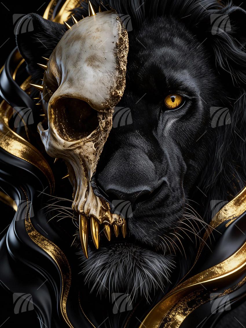 Skull Lion Tiere Wandbild auf Aluminium Dibond Spanntuch