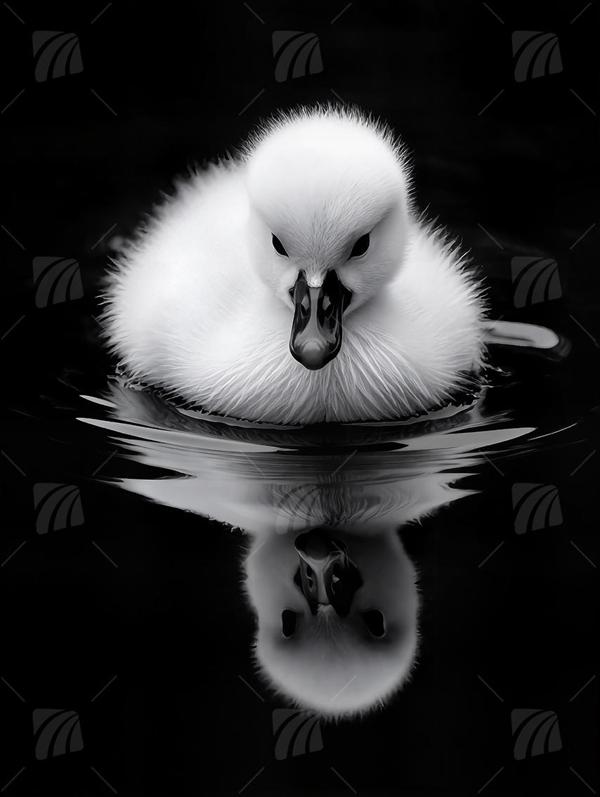 Schwanenküken mit Spiegelung Tiere Wandbild auf Aluminium Dibond Spanntuch