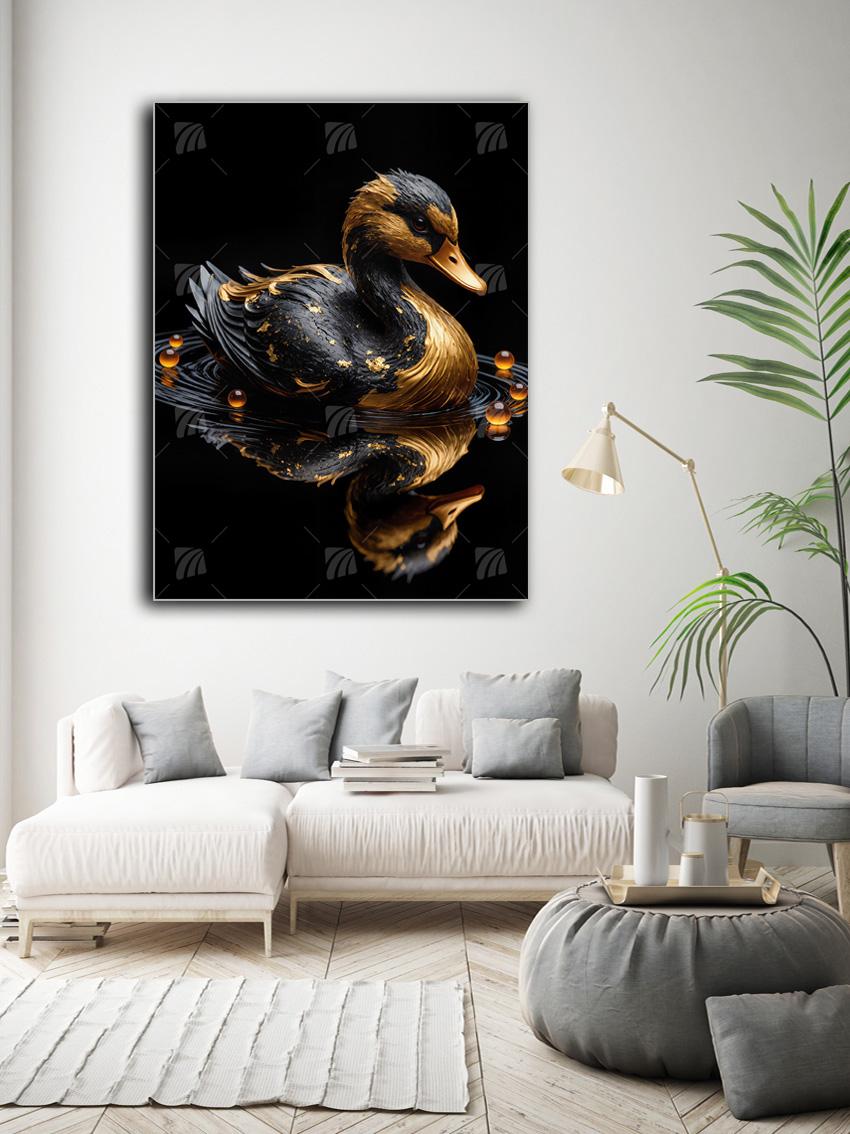 Goldene Ente Skulptur Black & Gold Wandbild – Detailansicht