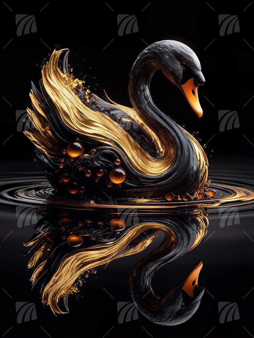 Schwarzer Schwan mit Golddetails Black & Gold Wandbild auf Aluminium Dibond Spanntuch