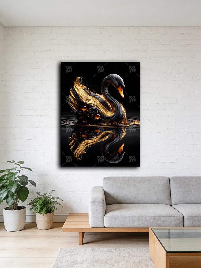 Schwarzer Schwan mit Golddetails Black & Gold Wandbild – Detailansicht