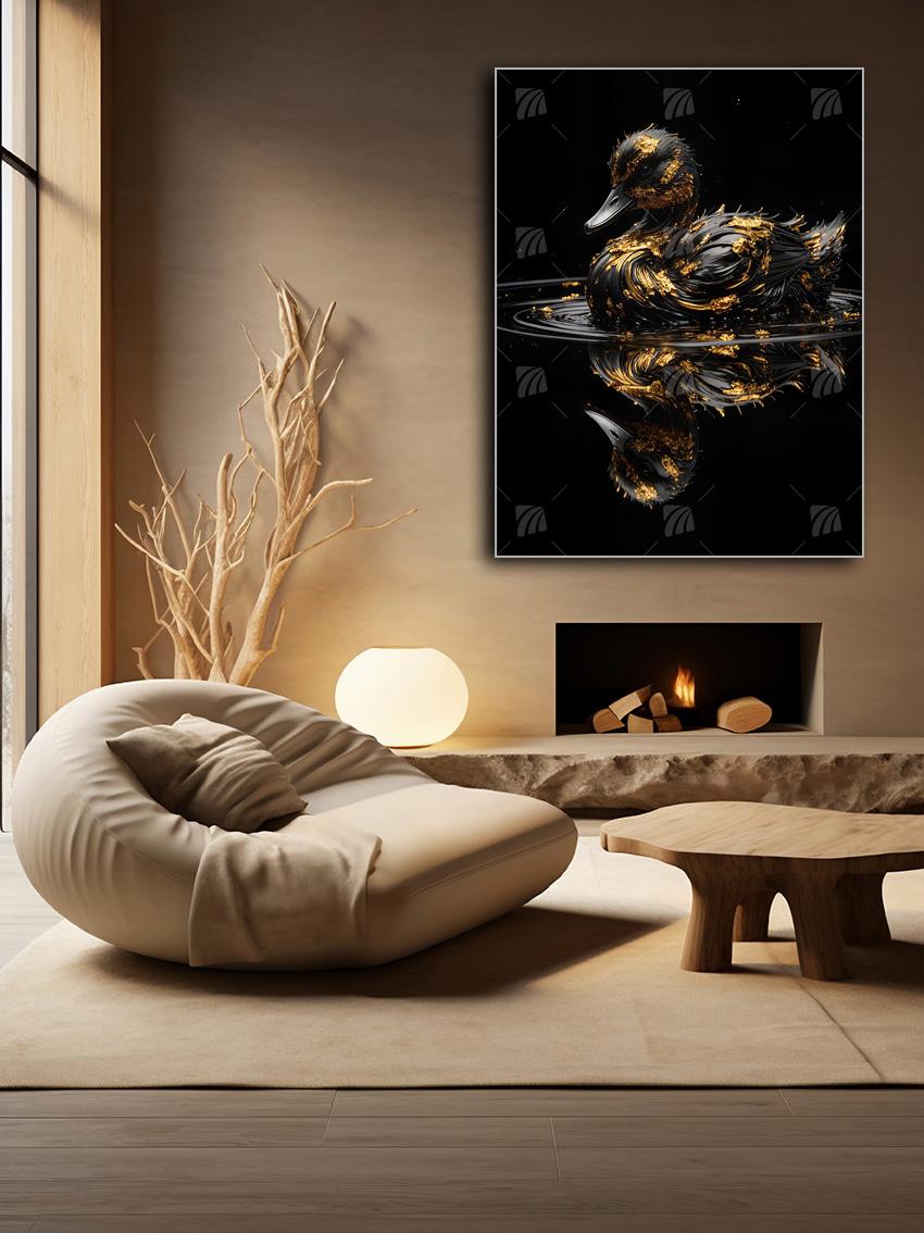 Schwarze Ente mit Goldakzenten Black & Gold Wandbild – Detailansicht