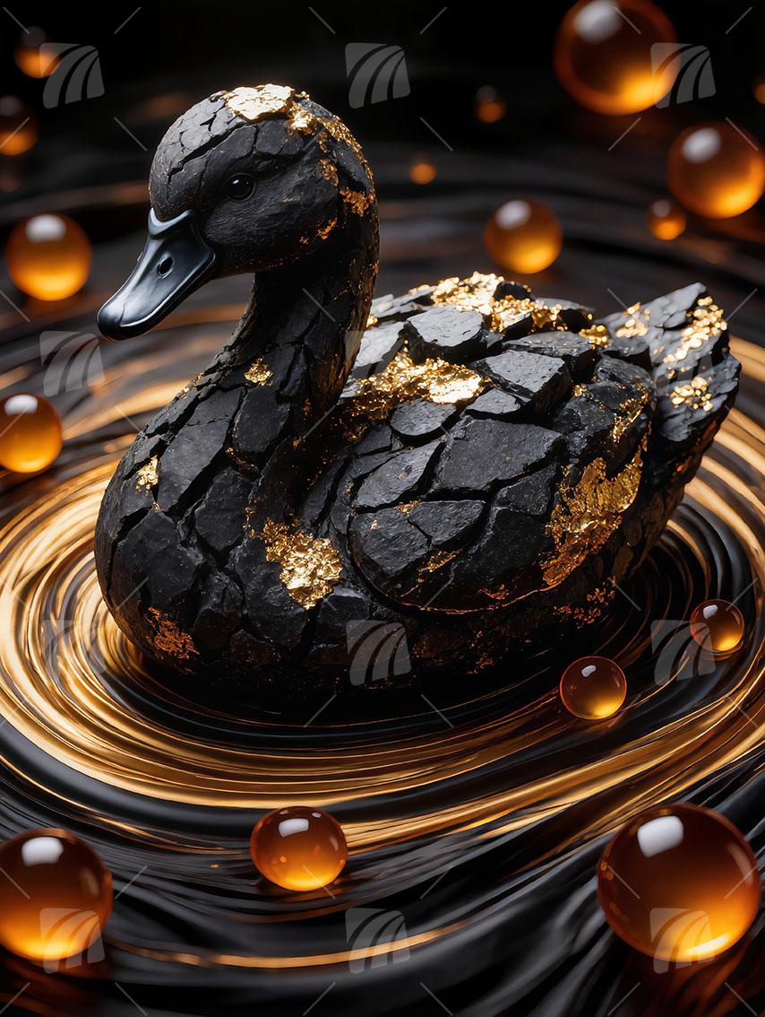 Schwan Gold Black & Gold Wandbild auf Aluminium Dibond Spanntuch