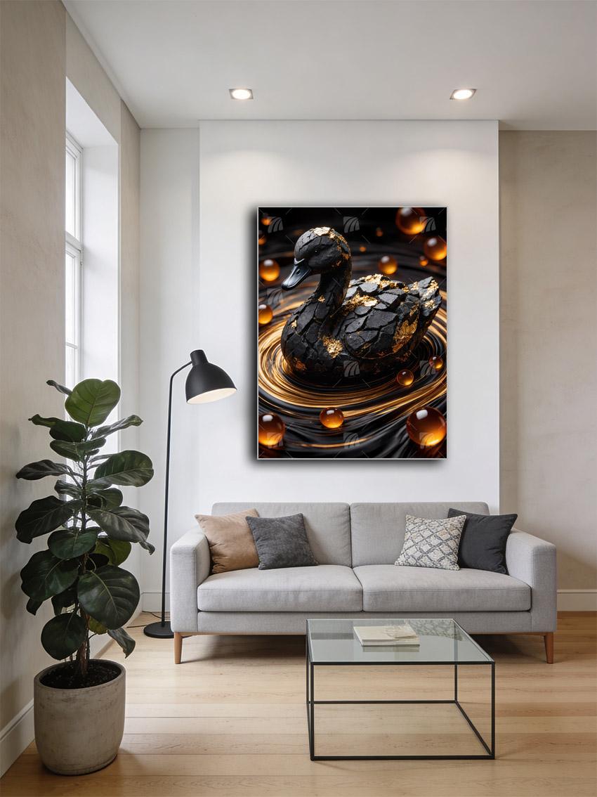 Schwan Gold Black & Gold Wandbild – Detailansicht