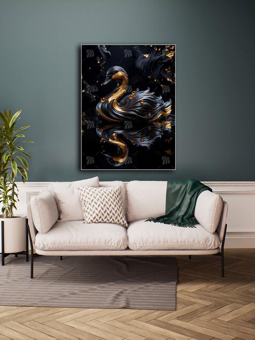  Schwan mit Goldakzenten Black & Gold Wandbild – Detailansicht