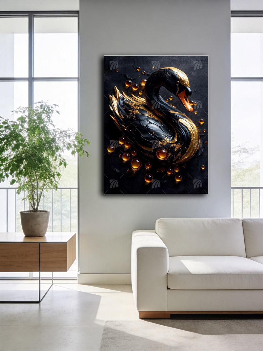  Schwan Goldakzenten Black & Gold Wandbild – Detailansicht