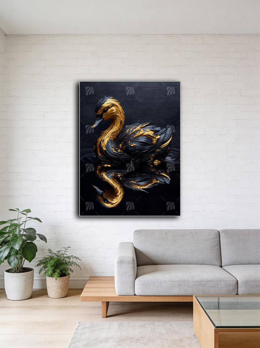 Goldener Schwan Black & Gold Wandbild – Detailansicht