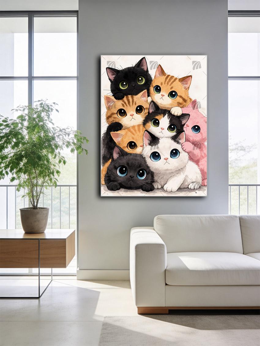 Niedliche Katzenillustration Tiere Wandbild – Detailansicht