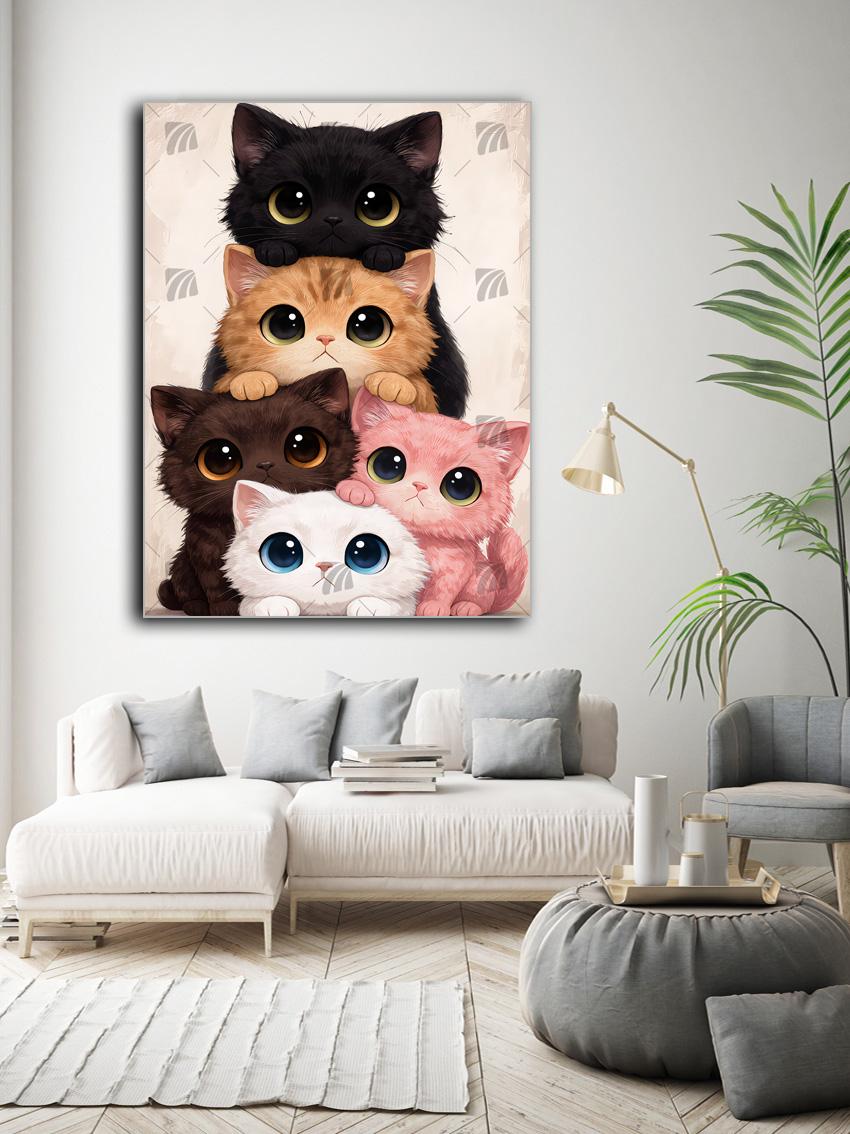 Niedliche Katzenfamilie Tiere Wandbild – Detailansicht