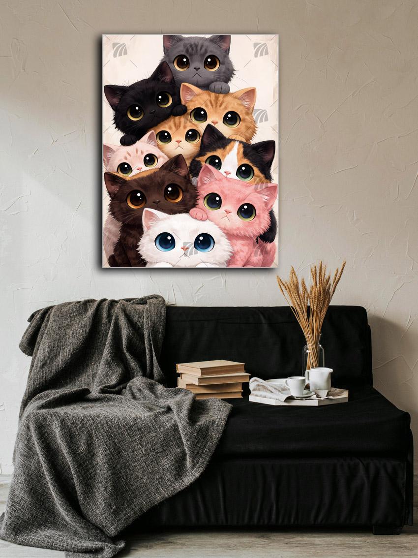 Niedliche Katzenversammlung Tiere Wandbild – Detailansicht