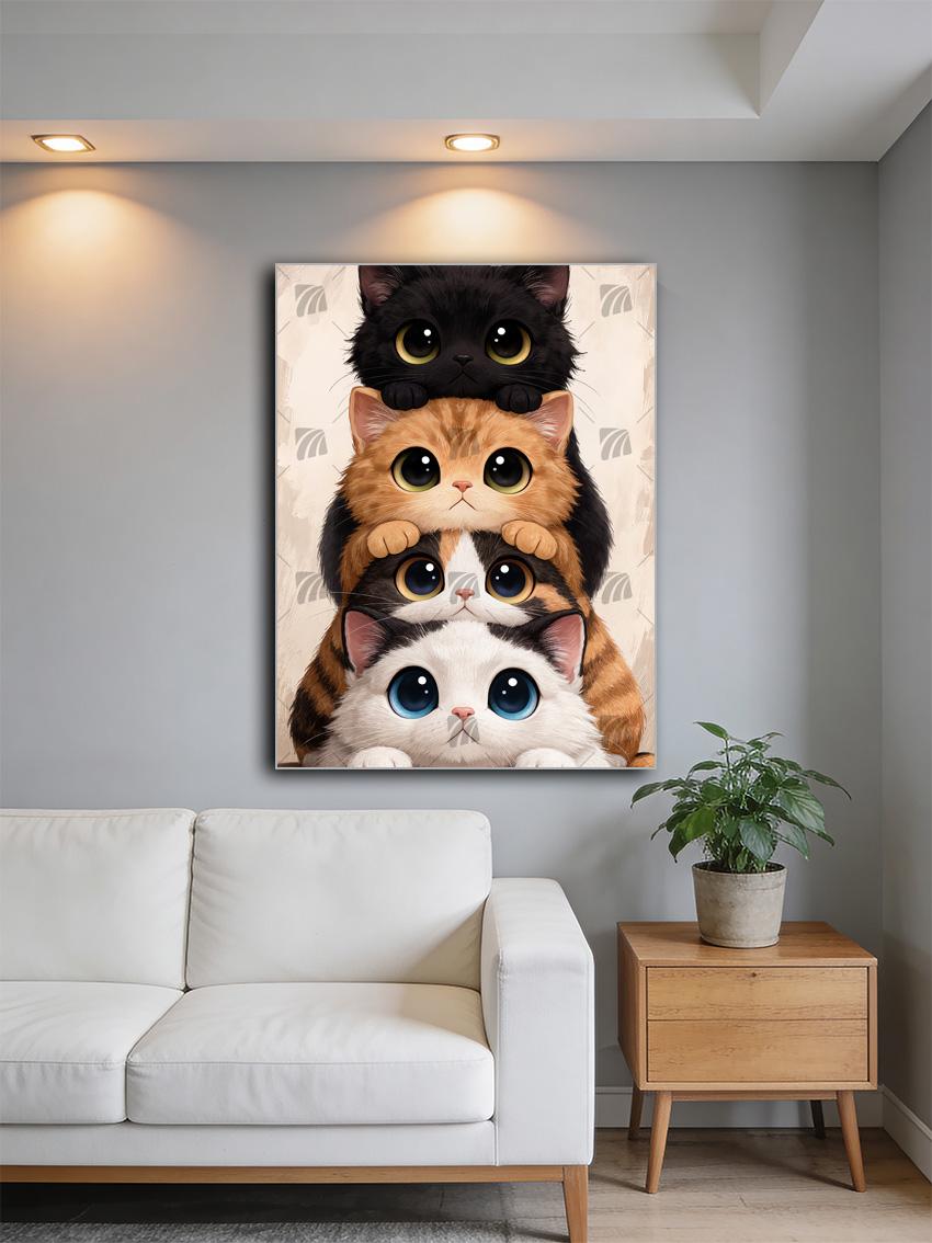 Vier Katzenstapel Tiere Wandbild – Detailansicht