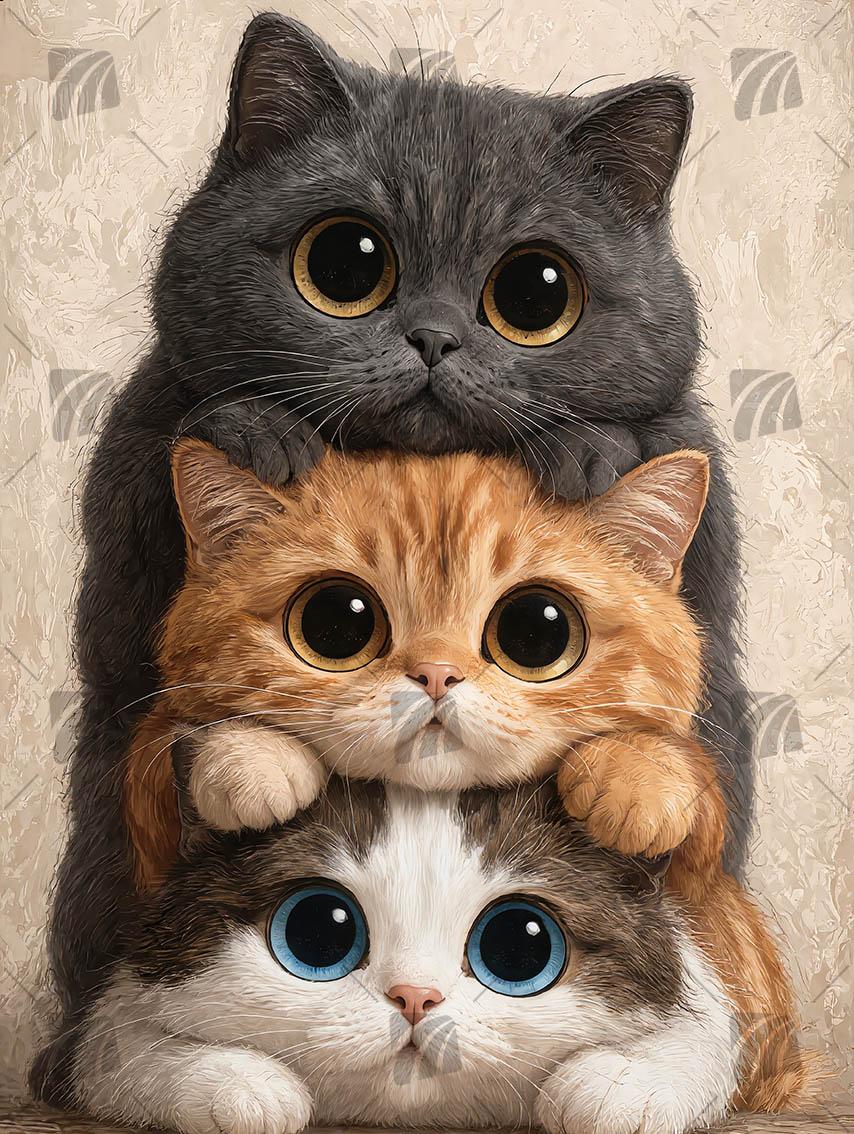 Drei Kätzchen mit großen Augen Tiere Wandbild auf Aluminium Dibond Spanntuch