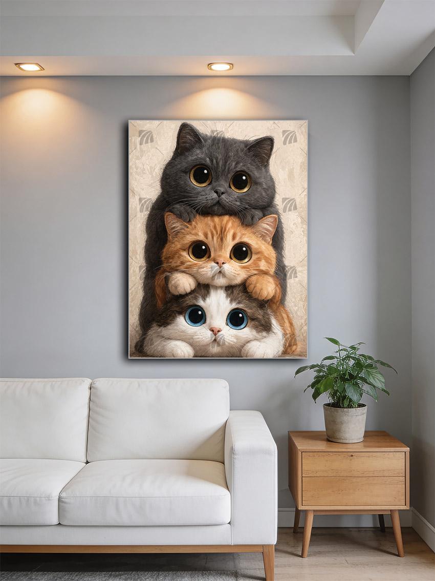 Drei Kätzchen mit großen Augen Tiere Wandbild – Detailansicht