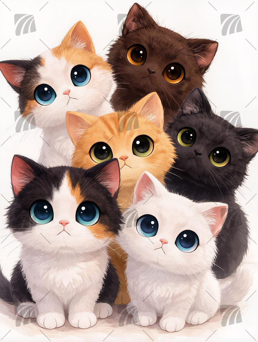 Katzen mit großen Augen Tiere Wandbild auf Aluminium Dibond Spanntuch