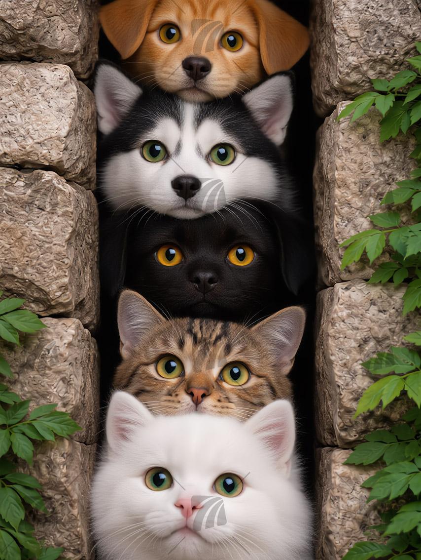 Cuddle Cascade Tiere Wandbild auf Aluminium Dibond Spanntuch