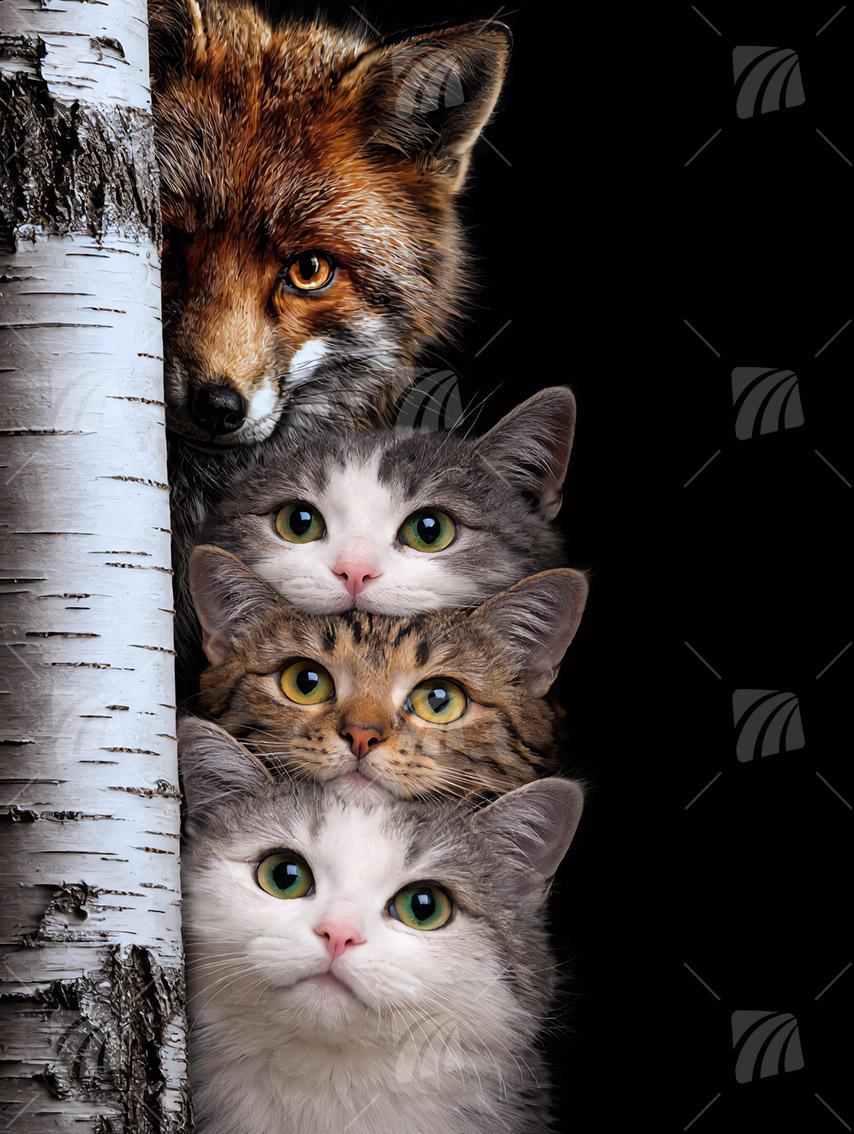 Katzen Tiere Wandbild auf Aluminium Dibond Spanntuch