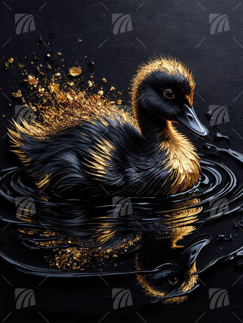 Golden Duckling Black & Gold Wandbild auf Aluminium Dibond Spanntuch