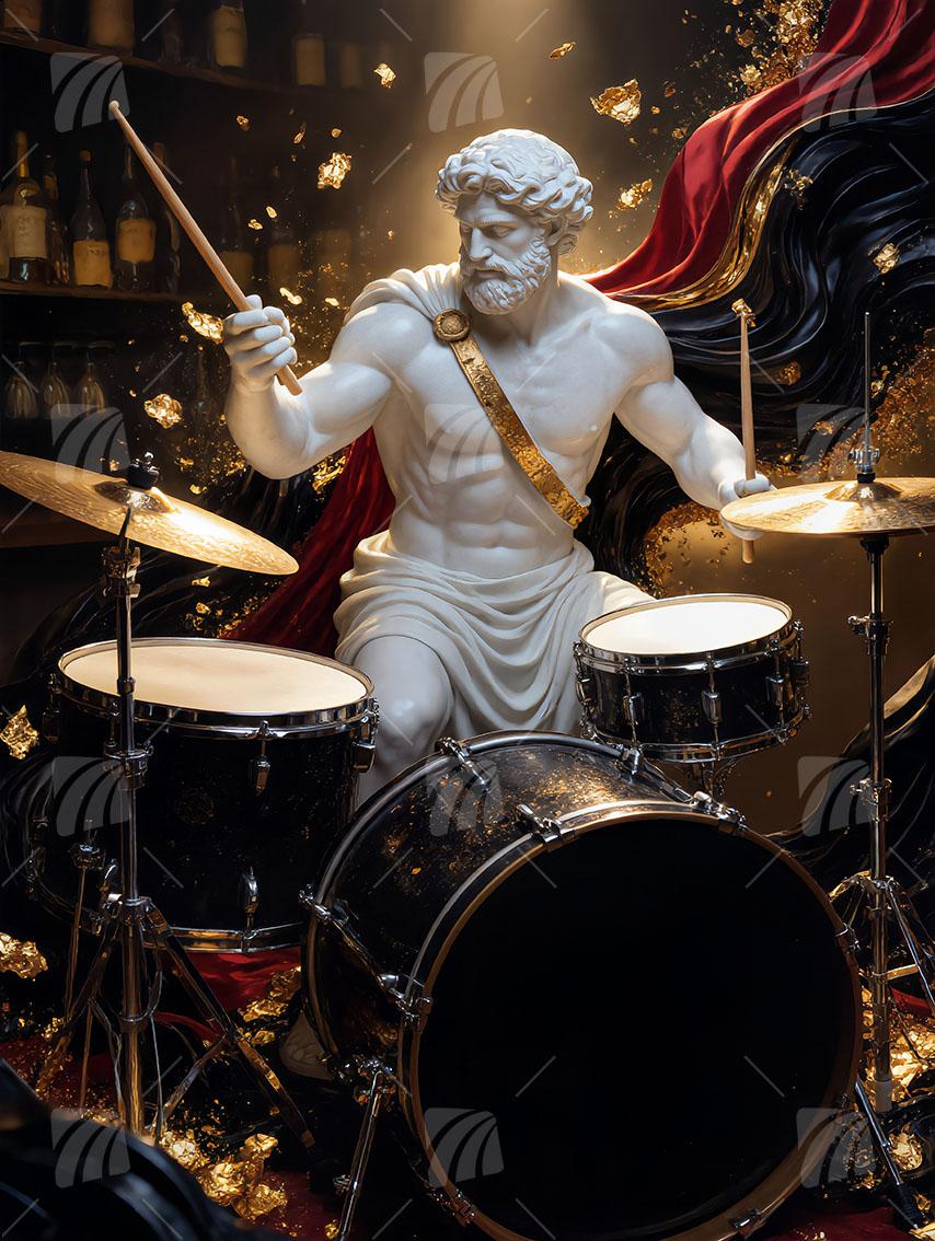 Divine Drummer Mythisch Wandbild auf Aluminium Dibond Spanntuch