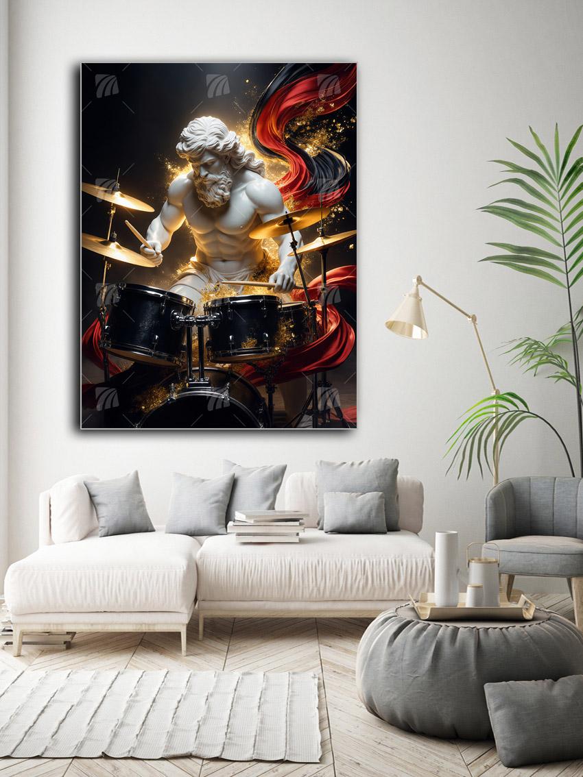  Götterstatue Drummer Mythisch Wandbild – Detailansicht