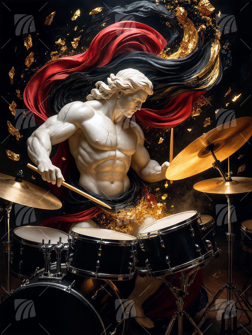 Rhythmic Deity Black & Gold Wandbild auf Aluminium Dibond Spanntuch