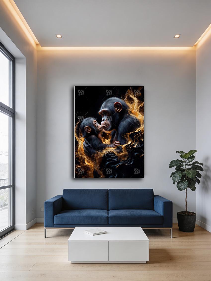 zwei Affen Black & Gold Wandbild – Detailansicht