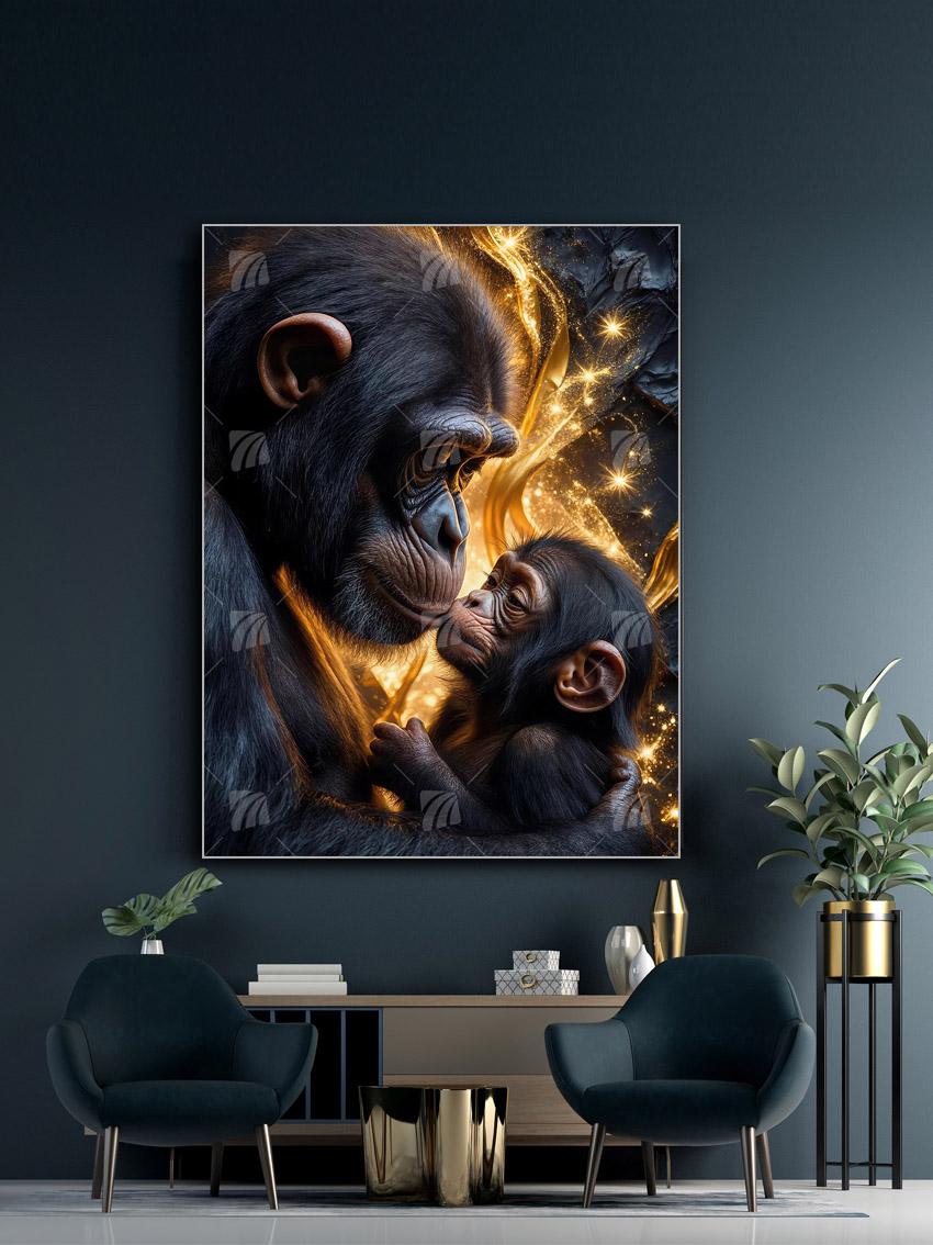 Gorilla-Porträt, Black & Gold Wandbild – Detailansicht