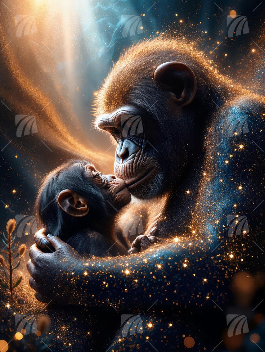 Cosmic Embrace Tiere Wandbild auf Aluminium Dibond Spanntuch