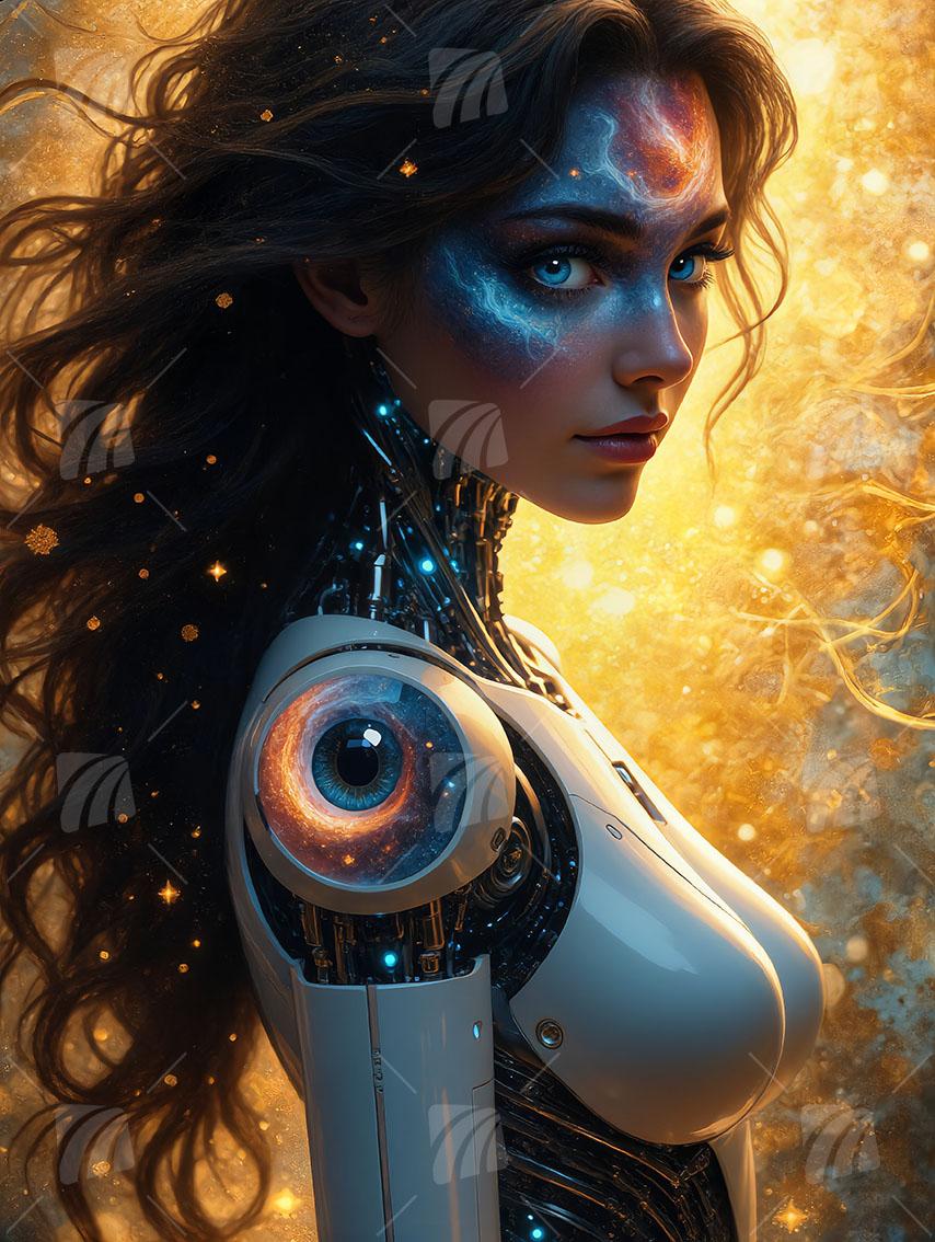 Cyber Dream Mystische Weiblichkeit Wandbild auf Aluminium Dibond Spanntuch