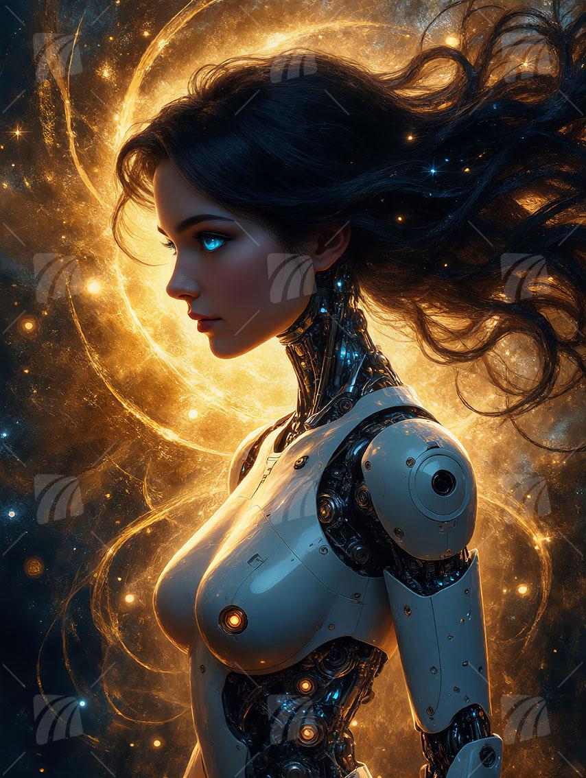 Celestial Automaton Mystische Weiblichkeit Wandbild auf Aluminium Dibond Spanntuch