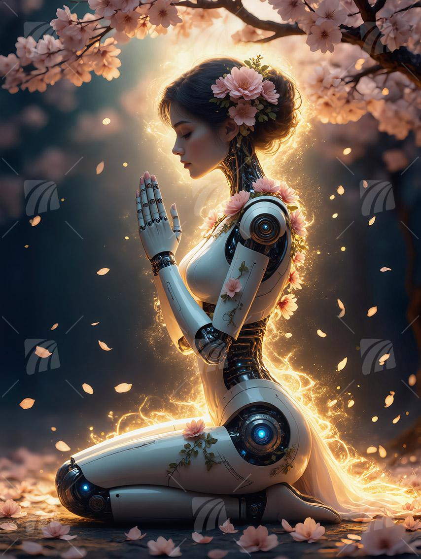 Blossom Cyborg Mystische Weiblichkeit Wandbild auf Aluminium Dibond Spanntuch