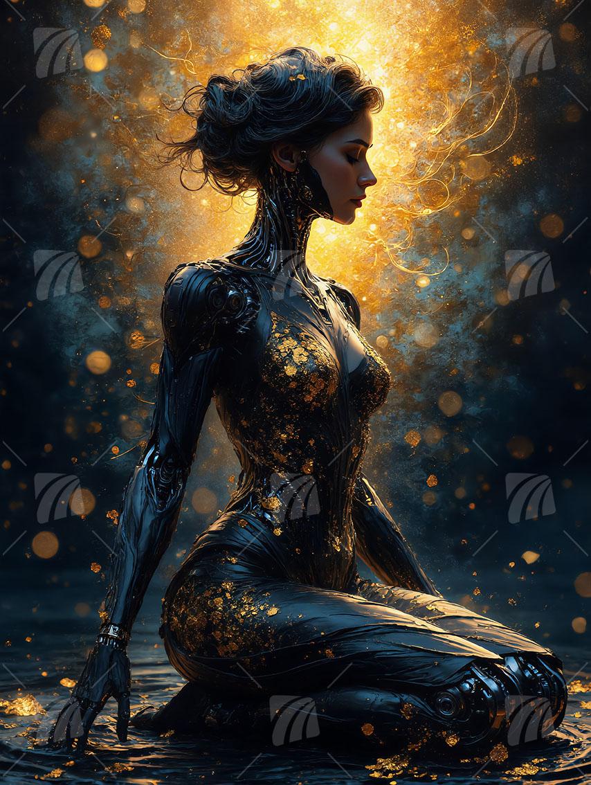 Ethereal Synth Mystische Weiblichkeit Wandbild auf Aluminium Dibond Spanntuch