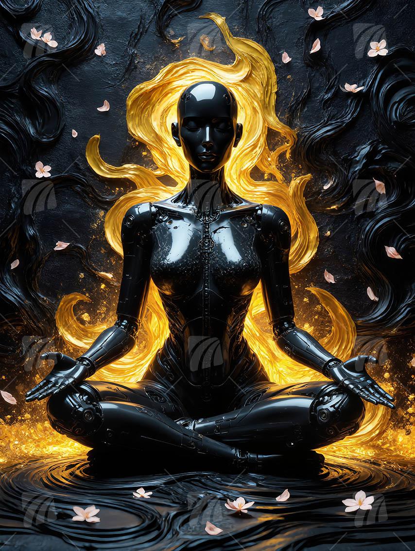 Golden Awakening Black & Gold Wandbild auf Aluminium Dibond Spanntuch