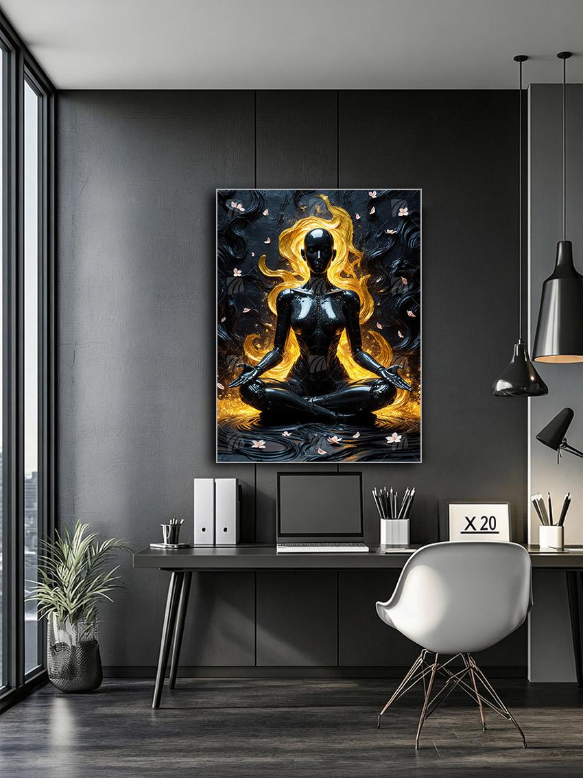 Golden Awakening Black & Gold Wandbild – Detailansicht