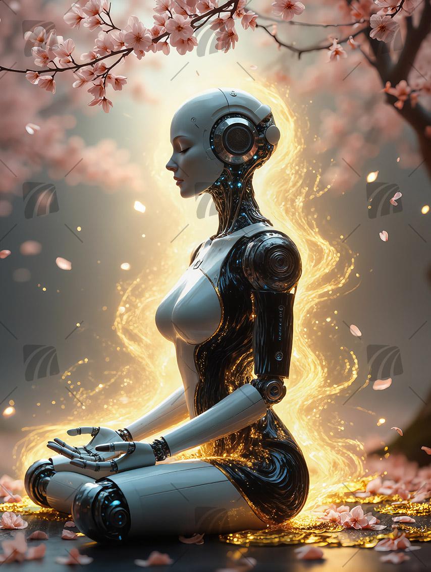 Zen Cyborg Mythisch Wandbild auf Aluminium Dibond Spanntuch