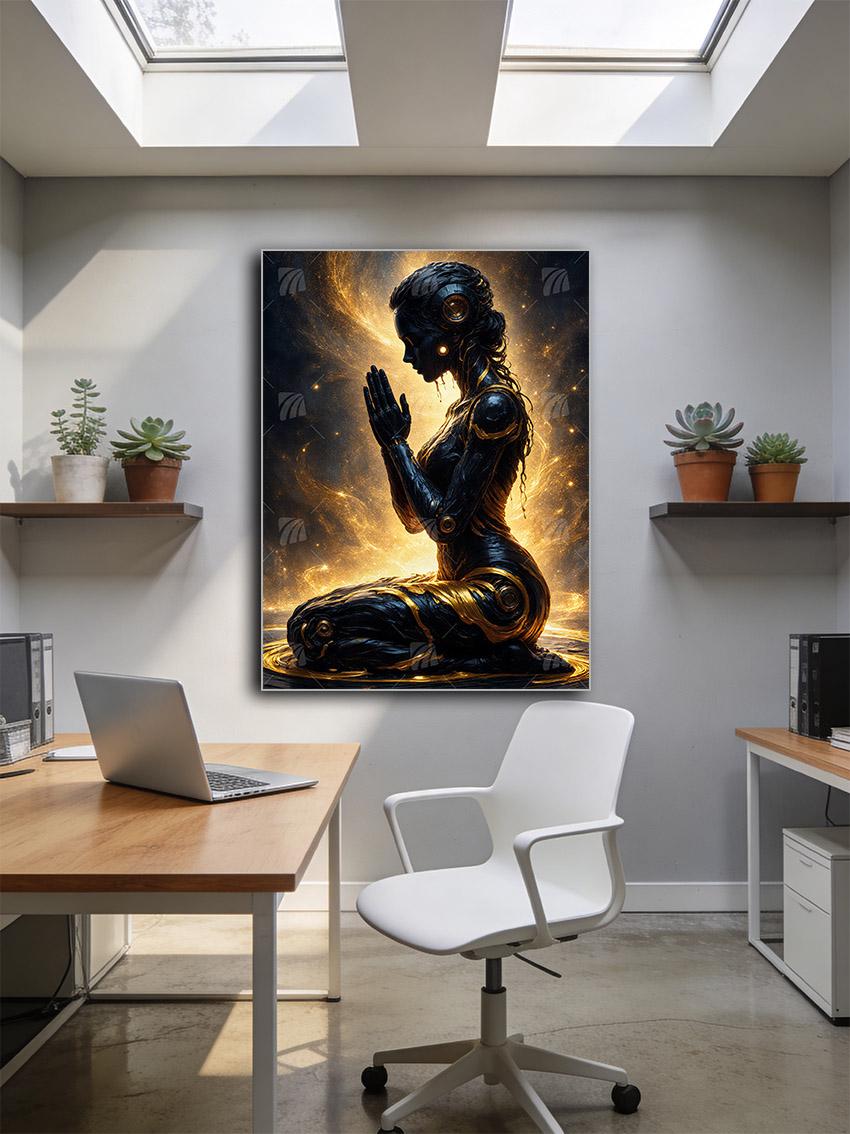 Golden Cyborg Serenity Black & Gold Wandbild – Detailansicht