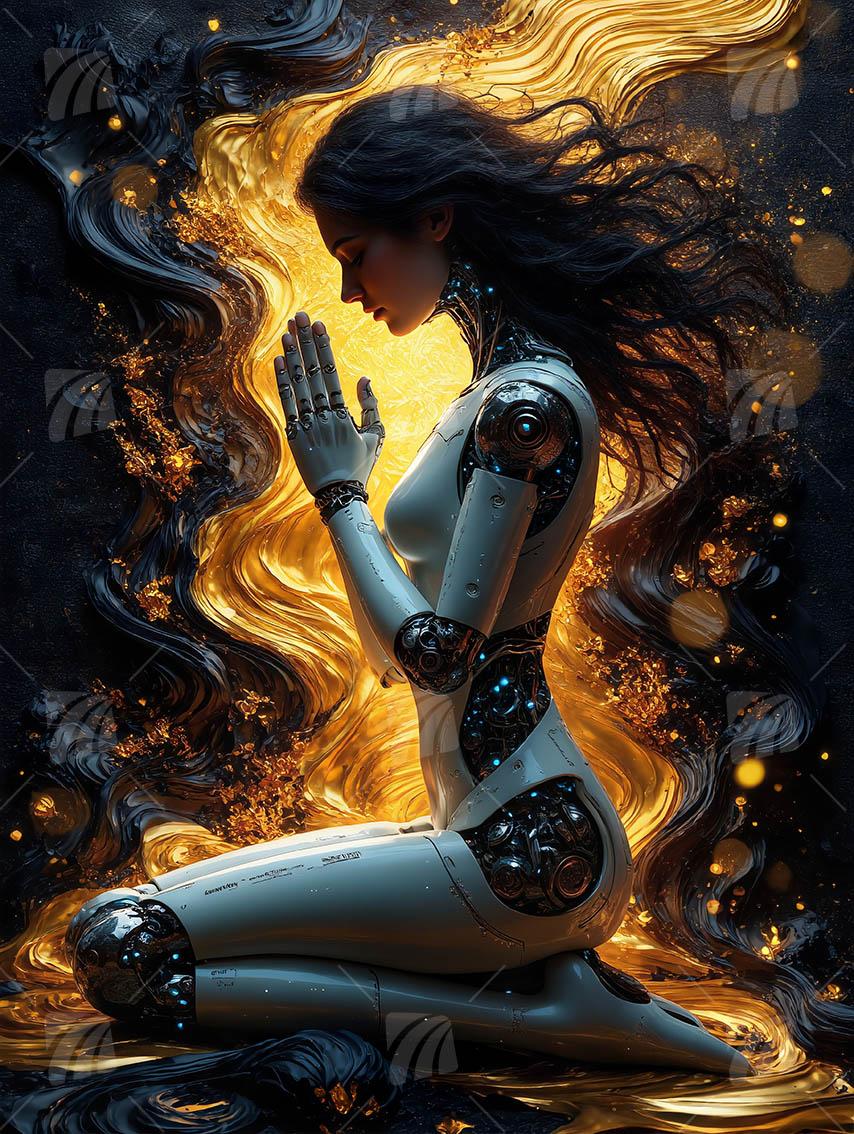 Cyber Serenity Mystische Weiblichkeit Wandbild auf Aluminium Dibond Spanntuch