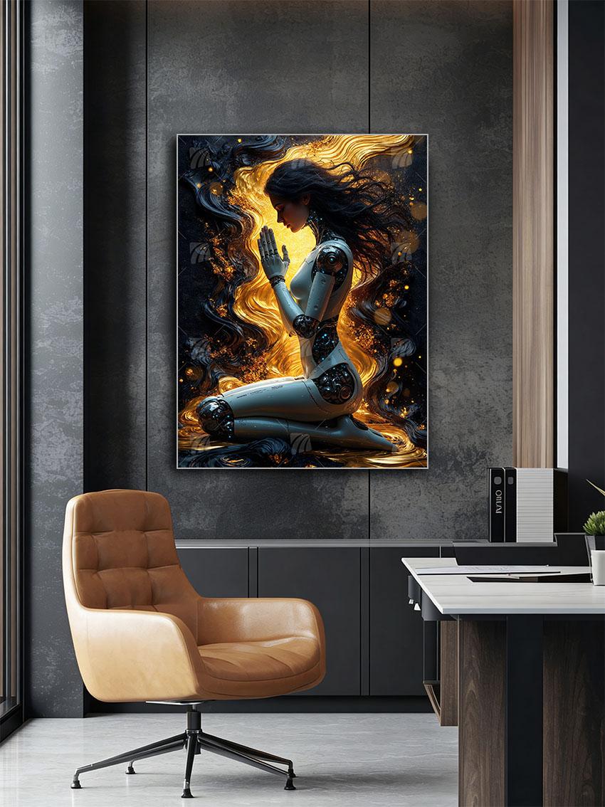 Cyber Serenity Mystische Weiblichkeit Wandbild – Detailansicht