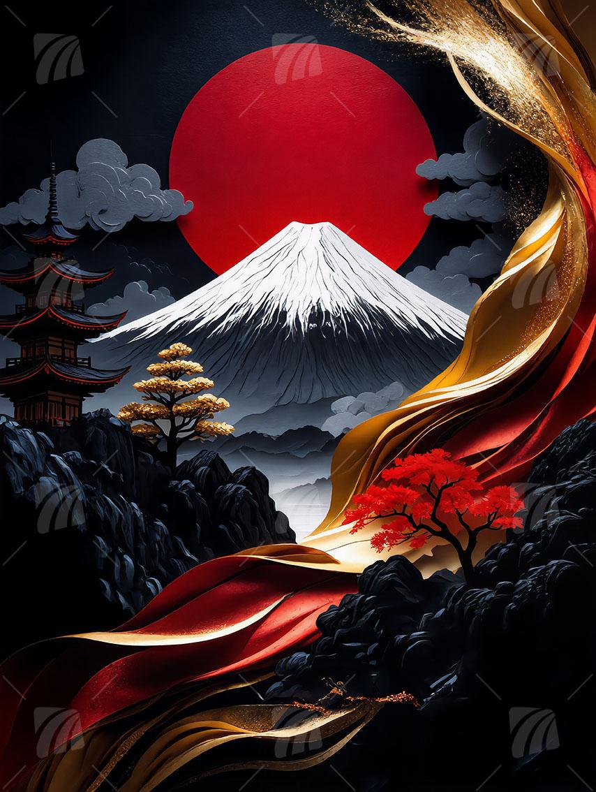 Crimson Eternity Japanische Ästhetik Wandbild auf Aluminium Dibond Spanntuch