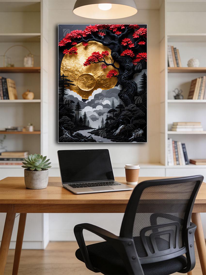 Blättern Japanische Ästhetik Wandbild – Detailansicht