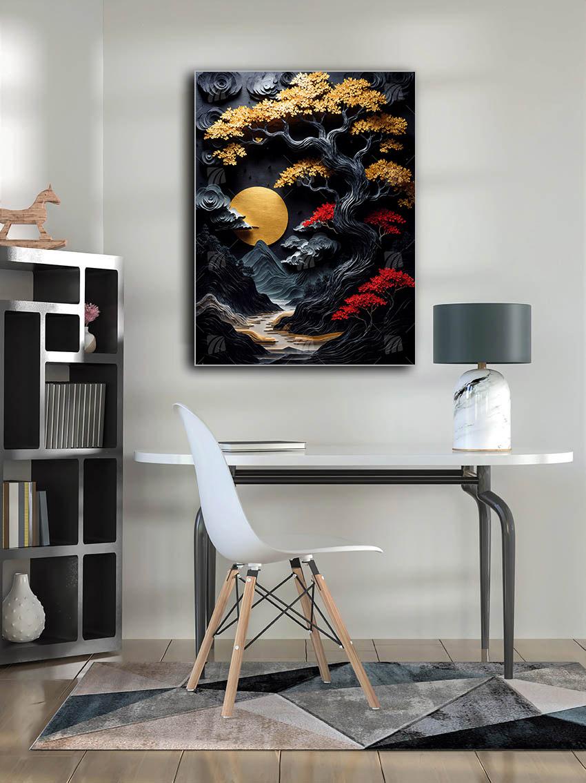 japanische Black & Gold Wandbild – Detailansicht